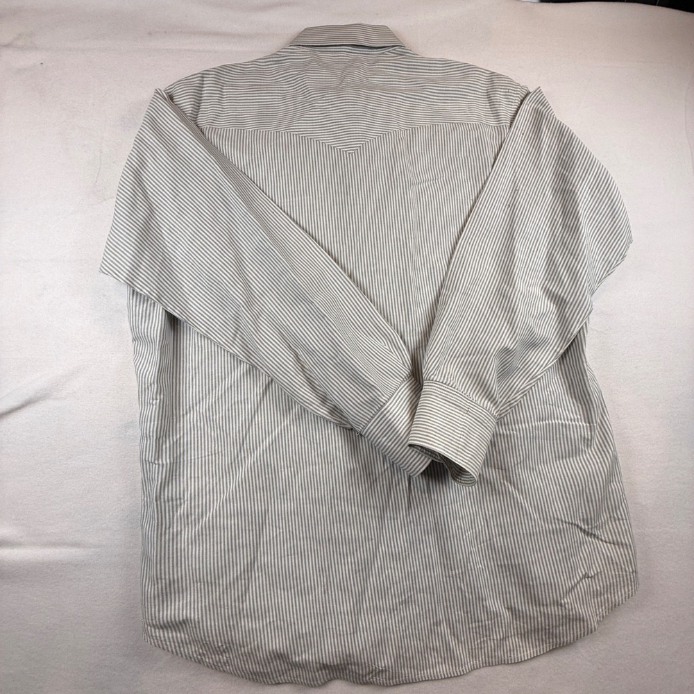 Ruddock Bros Western Shirt Mens 18x36‎ Blue White Striped Cotton Long Sleeve USA - Picture 3 of 8